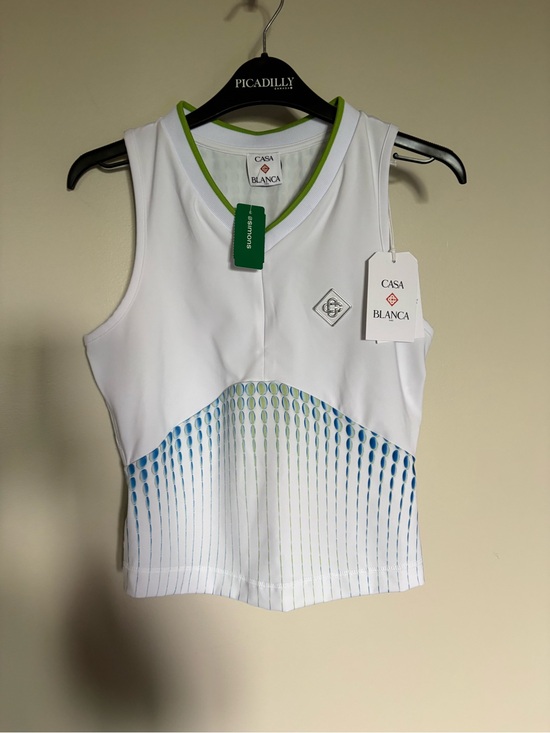 Casablanca Tops - NWT- Casablanca Women's White Sleeveless Polo with Lime Trim